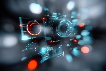 Futuristic Interface With Glowing Circles, Representing Data Analysis and Technological Advancement in Digital Transformation and Innovation : Generative AI