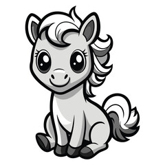 Adorable gray pony cartoon illustration sitting