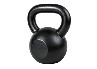 Fototapeta premium A single black kettlebell centered on a black background in a studio setting for fitness equipment