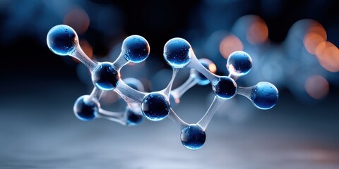 Molecular Structure With Blue Spheres and Connecting Bonds, Representing Scientific Research and Technological Innovation in Healthcare and Pharmaceutical Industries : Generative AI