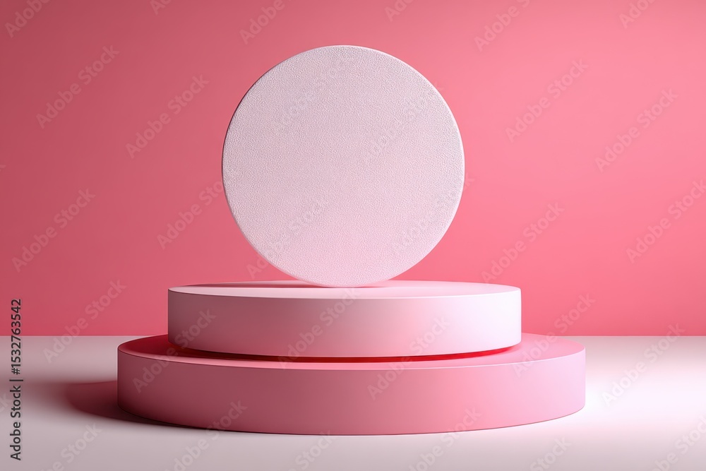 Poster pink product display podium with circle backdrop, ideal for cosmetics advertising and modern brandin