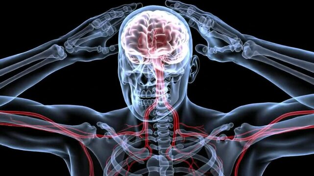 XRay Anatomy:  Human Brain and Circulatory System Visualization