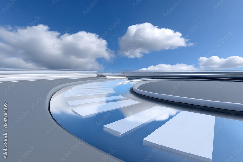 Poster futuristic white architecture under blue sky, symbolizing innovation and technological advancement i