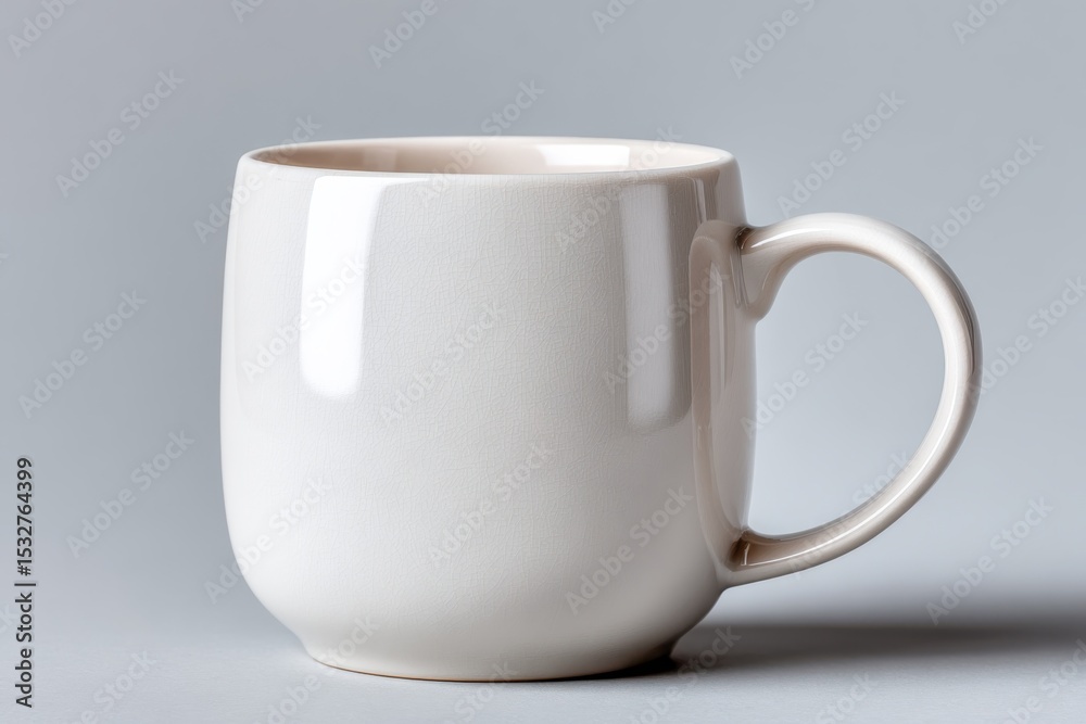 Poster minimalist beige mug on a gray surface, ideal for product mockups and branding presentation, showcas