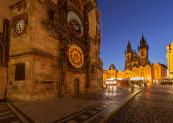 Astronomical Clock in Prague, Czech Republic photographed at dawn in the Old Town Square