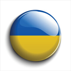 Glossy round icon with the Ukraine flag. Blue and yellow button with 3D shine, symbolizing patriotism and national identity. Great for UI, apps, infographics, and global content.	