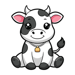 Adorable cartoon cow sitting cute farm animal illustration