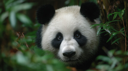 close-up portrait of a giant panda with soft fur and expressive eyes &mdash; perfect for educational content, wildlife articles, conservation campaigns, or children's books	
