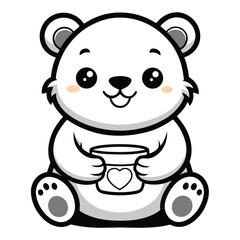 Obraz premium Adorable cartoon polar bear holding a heart mug