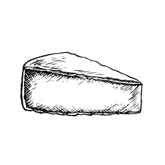 A piece of cheese camembert. Vector graphics, black and white hand-drawn illustrations. Isolate on a white background. For packages and labels. For banners and posters. For restaurant and bar menus.