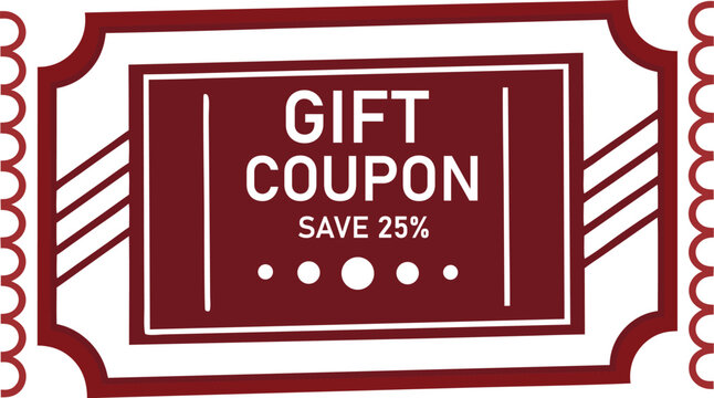Elegant Gift Coupon Design with Discount Offer and Decorative Border, Stylish Promotion for Savings with a Festive, Eye catching Maroon and White Theme, Modern Marketing Tool