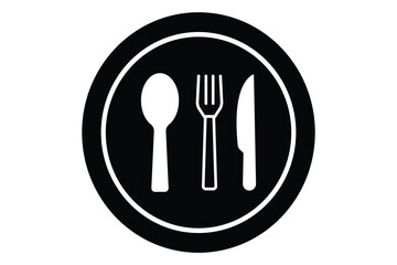 Fork, knife and plate icons set
