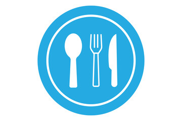 Fork, knife and plate icons set