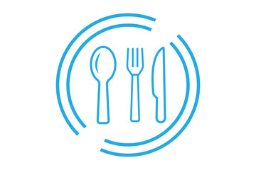 Fork, knife and plate icons set