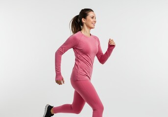 Woman in pink activewear jogging
