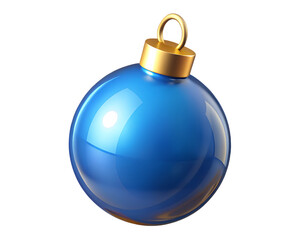 Glossy Blue Glass Christmas Ornament with Gold Cap - 3D Icon on Transparent Background (PNG)