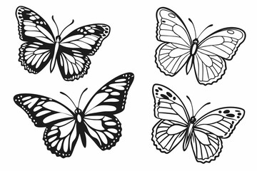 Colorful vector set of beautiful flying butterflies with open wings, isolated on white