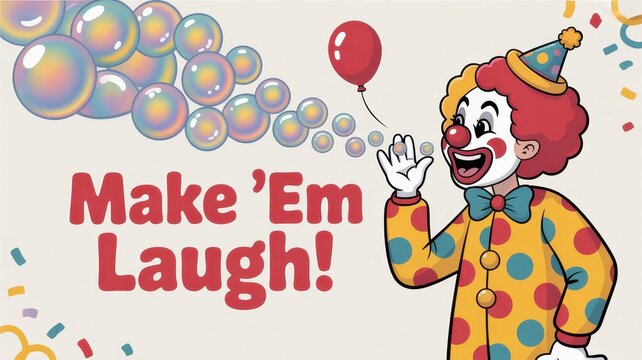 Cheerful birthday greeting card featuring a colorful clown and playful bubbles spreading joy and laughter. International Clown Week
