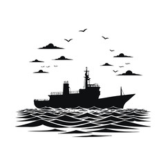 Tiny ship silhouette black and white vector design