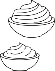 Whipped Cream Bowl Line Drawing Icon Vector Minimalist Dessert Illustration for Food and Kitchen Design