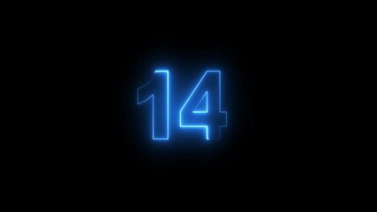 neon text 14 number countdown icon background 4k animation .Neon number 14 with alpha channel, neon numbers, Bright neon glowing number 14, Energy Neon cyan Number 14 Animation Number 14 text concept - Powered by Adobe