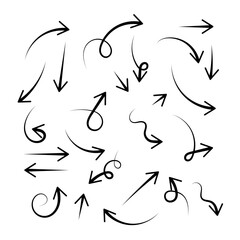 Set of simple hand drawn black arrows. Various simple lines of arrow collection