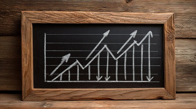 Rustic Wooden Framed Blackboard with Business Growth Graph Design