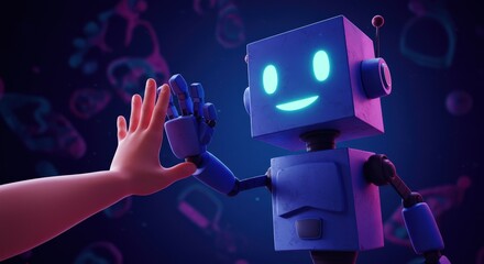 Robot High Five with Human Hand | Technology and Artificial Intelligence Concept for Connection, Teamwork and Future Innovation