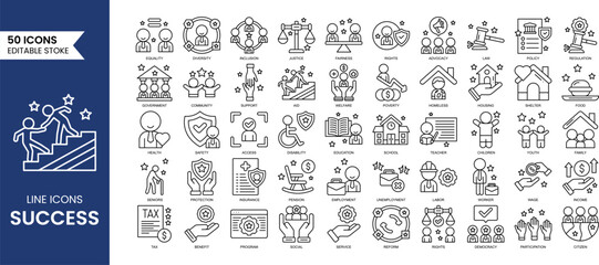 Success line editable icon set. Icons related to progress, career, growth, profit and more. Vector illustration