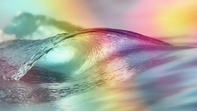 Vibrant wave cresting under a colorful sky, capturing the essence of nature's beauty and tranquility