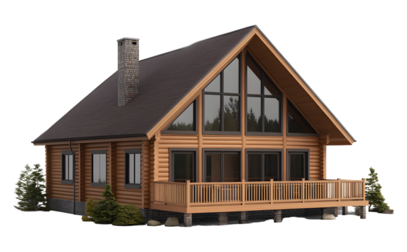 Modern a frame log cabin house isolated on transparent background