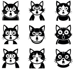 Fototapeta premium Set of Shocked and Surprised Cat Face Cartoon Icons