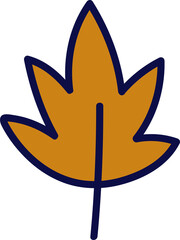Stylized orange leaf icon is being shown in flat design with navy outline on transparent background