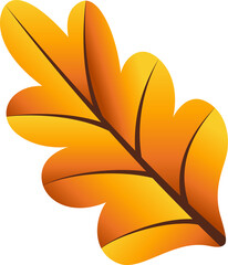 Obraz premium Vector oak leaf is floating on transparent background, showing yellow-orange gradient lobes
