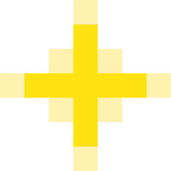 Layered yellow cross shapes are forming pixel art effect on transparent background, flat design