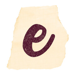 Stylized lowercase e floating on torn graph paper with distressed texture, transparent background