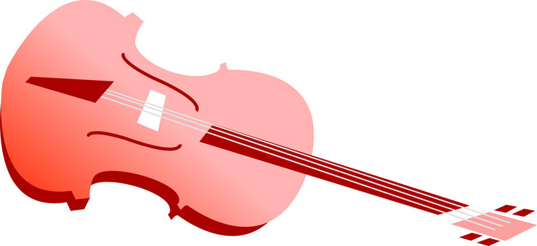 Stylized red violin is floating in flat vector art on transparent bg, showing f-holes, strings
