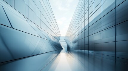 Obraz premium Abstract Architectural Glass Corridor: A Modern Metropolis Perspective
