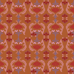 Vintage floral damask pattern in warm reds.