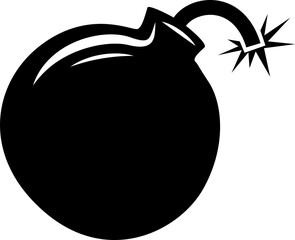 Silhouette cartoon bomb graphic showing curved fuse sparking in flat design, transparent background