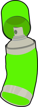 Neon green aerosol can is floating in vector art showing cap removed on transparent background