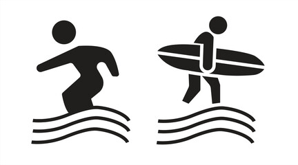 surfing icon, flat vector icon, eps 10 on white background, vector illustration.