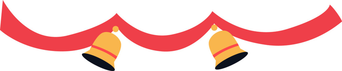 Festive garland with hanging bells is being shown in flat graphic style on transparent background