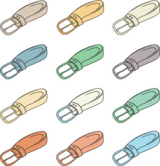 Vibrant vector illustrations of diverse canvas belts, perfect for casual fashion, apparel, and accessory design projects, showcasing various styles and colors.