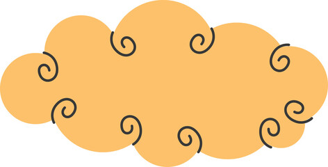 Abstract orange cloud shape is floating on transparent background in flat design with brown spirals