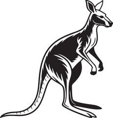 Fototapeta premium A black and white kangaroo silhouette in vector style, set against a clean white background