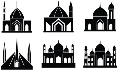 Historical Mosque Silhouette Vector Collection – Iconic Islamic Architecture from Mughal, Ottoman, Moorish, Persian, and Medieval Eras for Cultural and Religious Design Themes