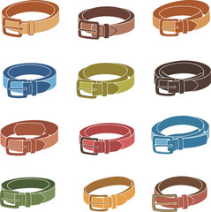 Vibrant vector illustrations of diverse canvas belts, perfect for casual fashion, apparel, and accessory design projects, showcasing various styles and colors.