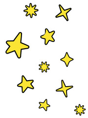 Naklejka premium Group of stylized yellow stars are floating in transparent flat design with glowing outlines