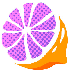 flat design showing citrus pink dotted wedges and flowing orange peel on transparent background